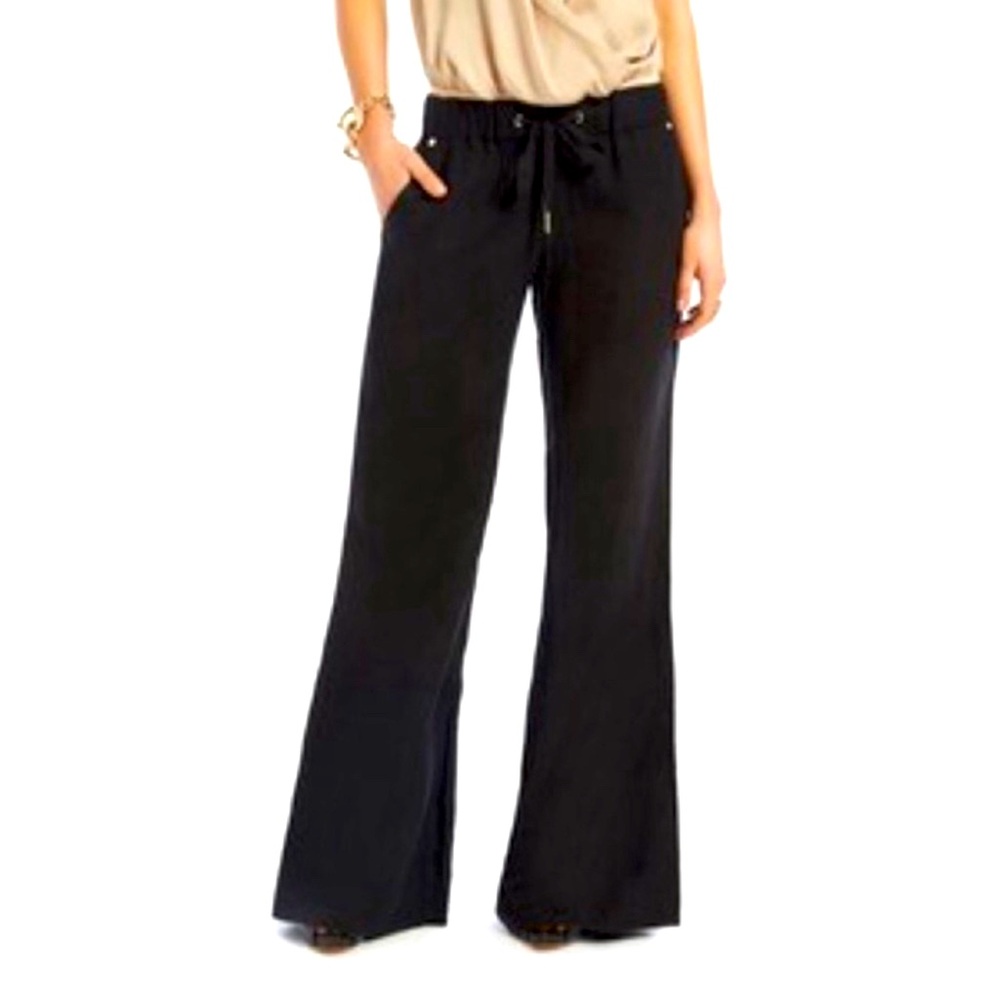 Guess Black 100% Linen Drawstring Wide Leg Pants-XS